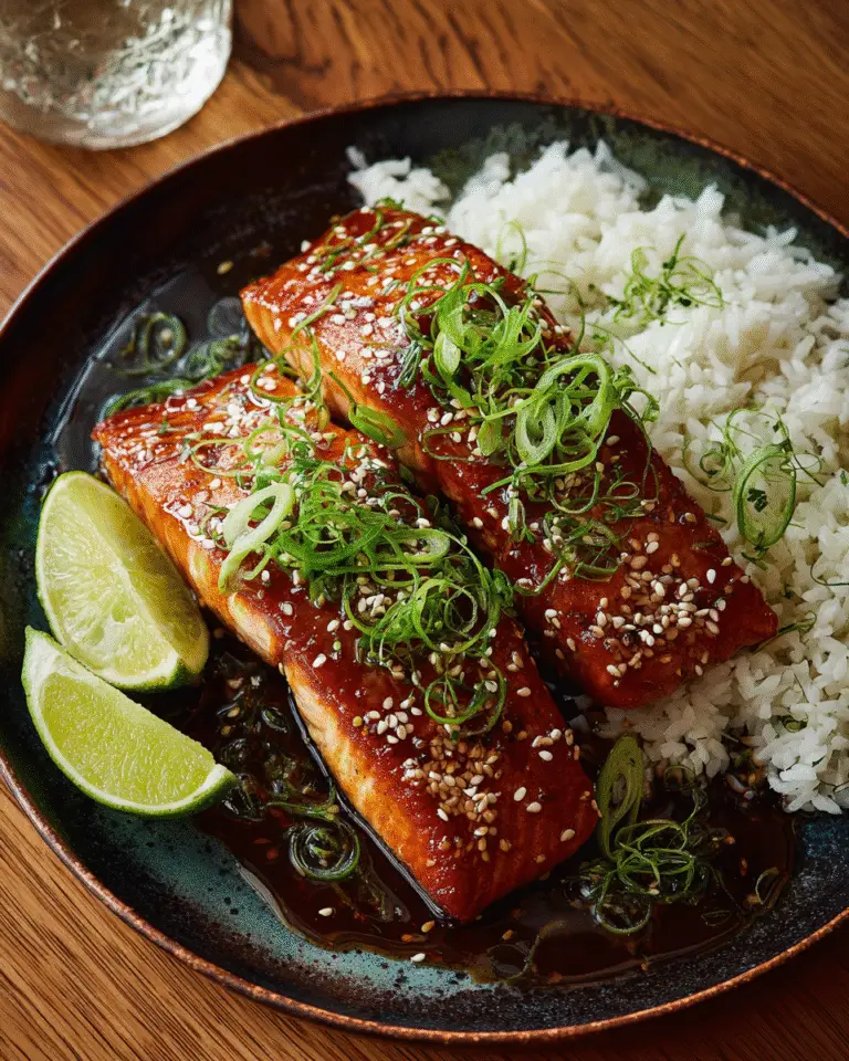 GEGRILDE ZALM MET HONING-SOIAGLAZUUR EN SESAMRIJST