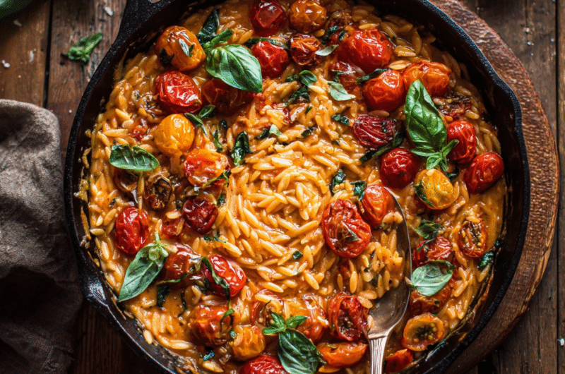 EENPANS ORZO MET TOMATEN EN PARMEZAAN