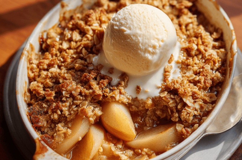 €1,90 P.P. • APPEL-PEER CRUMBLE MET HAVER en KARAMELRANDJES.