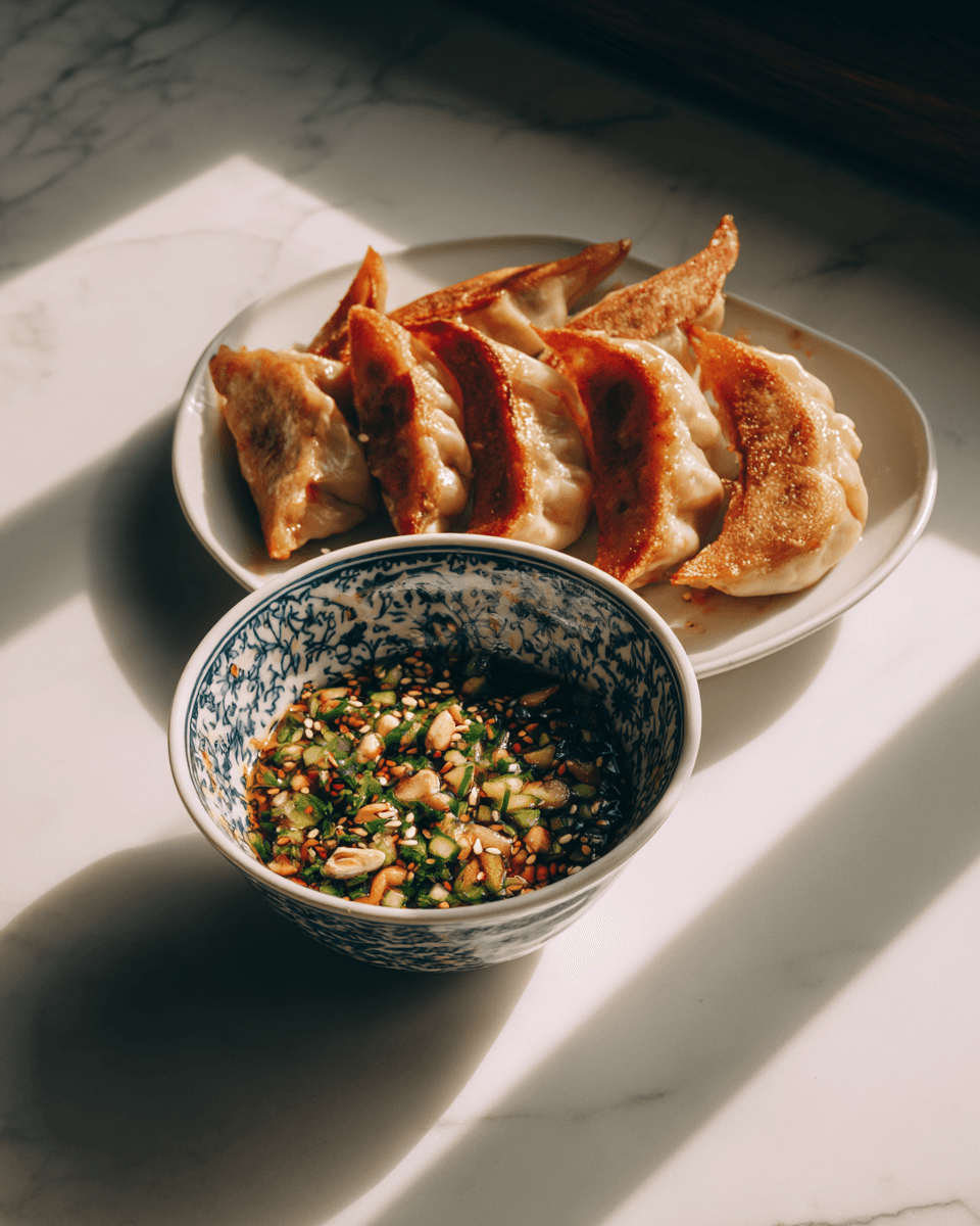 €0,80 • CHUNKY DUMPLING DIP ‘SALSA’ MET PINDA & CHILI-OLIE.