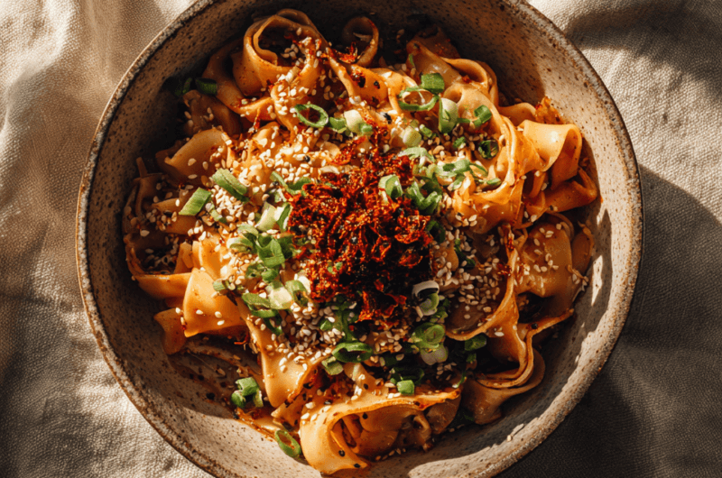 €2,80 P.P. • PEANUT CHILI OIL NOODLES MET KNOFLOOK en BOSUI.