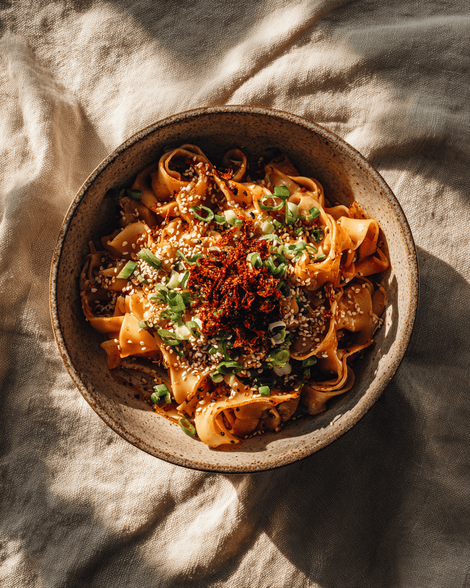 €2,80 P.P. • PINDA CHILI OLIE NOODLES MET KNOFLOOK & BOSUI.