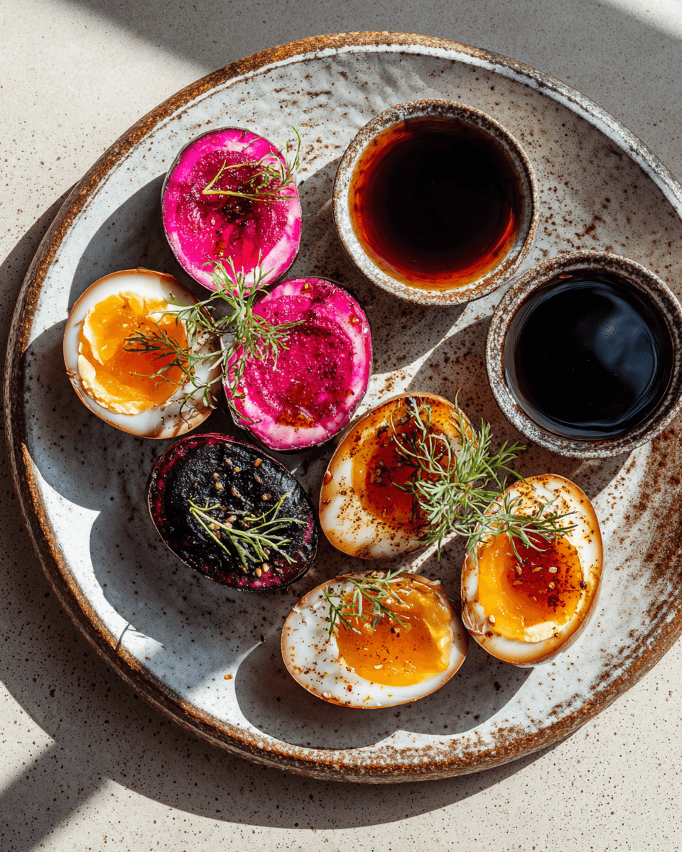 €1,10 • 5 SOORTEN GEMARINEERDE EITJES (JAMMY & BIZAR LEKKER).