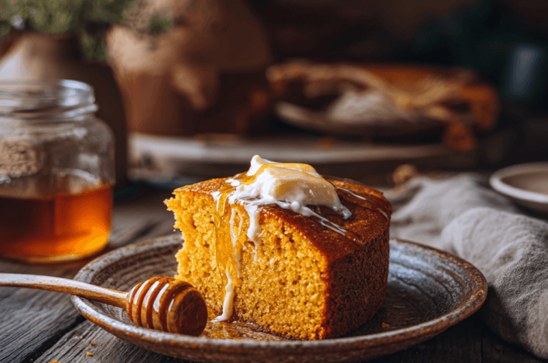 €1,60 P.P. • HONING-BOTER MAÏSBROOD MET ZOETE AARDAPPEL.
