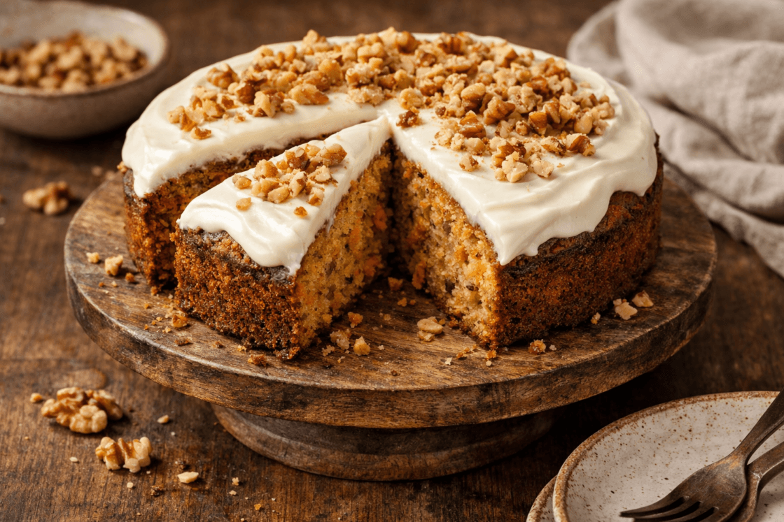 €6,80 • SMEUÏGE CARROTCAKE MET ROOMKAASGLAZUUR.