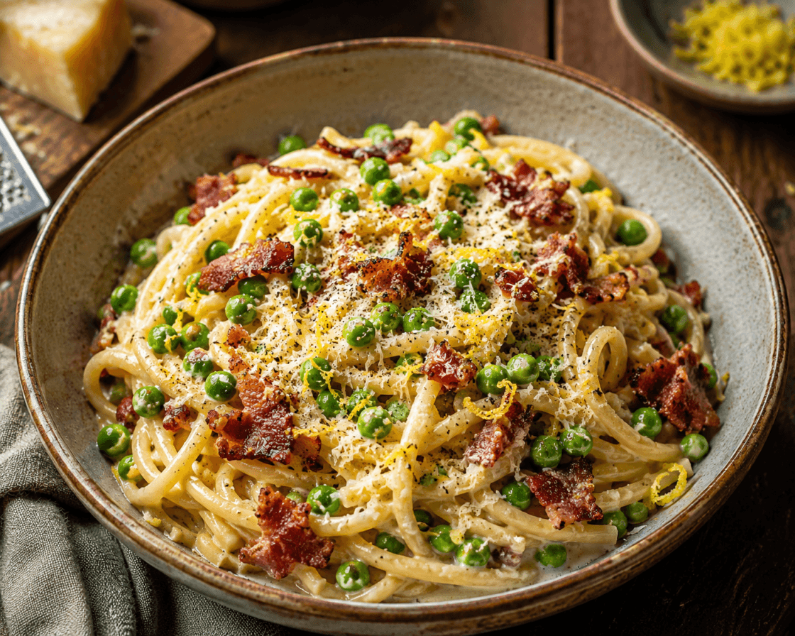 €3,80 • ROMIGE BACON PASTA MET DOPERWTEN.