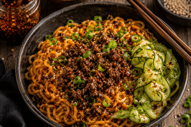 Chinese Chili Oil Noodles met Krokant Gehakt