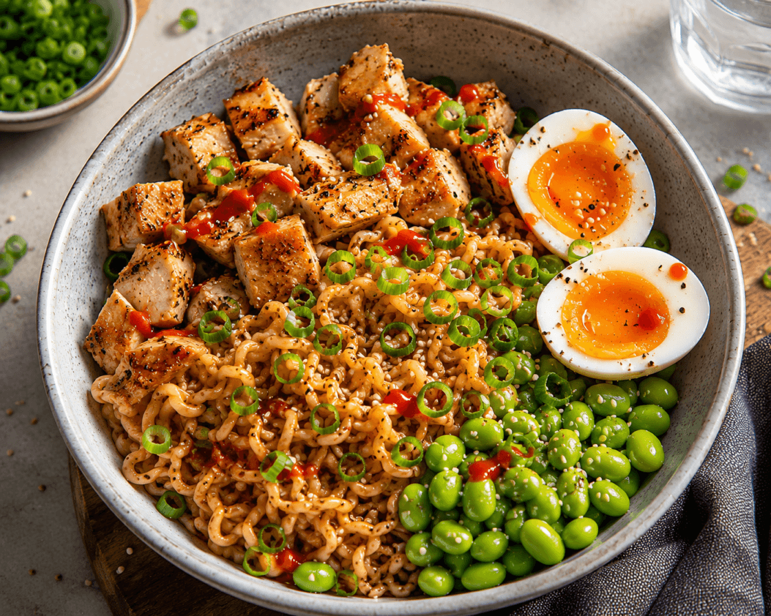 €3,90 • HIGH PROTEIN GYM NOODLES MET KIP EN EDAMAME.