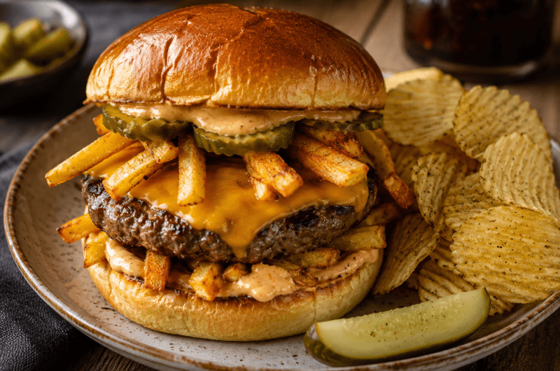 Juicy Hamburger Met Frietjes