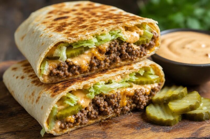 Burgerwrap met gehakt en burgersaus