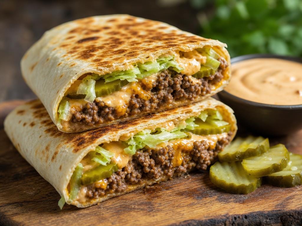 €2,80 • BURGERWRAP RECEPT MET GEHAKT EN BURGERSAUS.