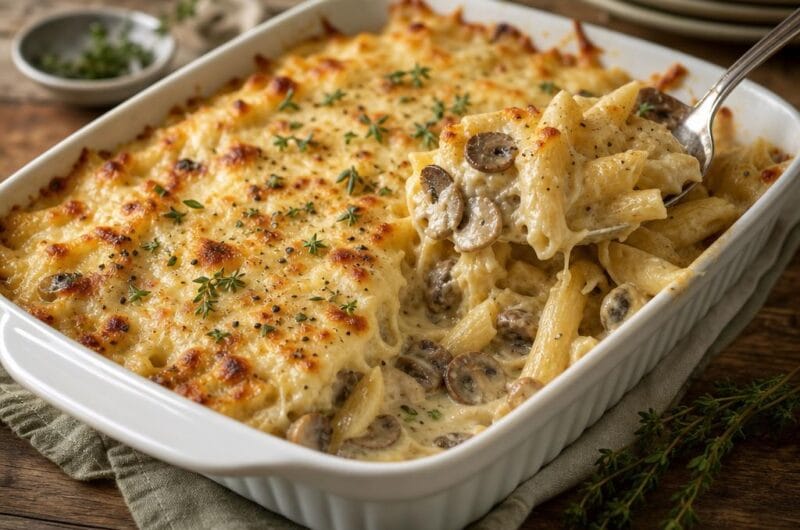Champignon Pasta Ovenschotel met Knoflook en Kaas