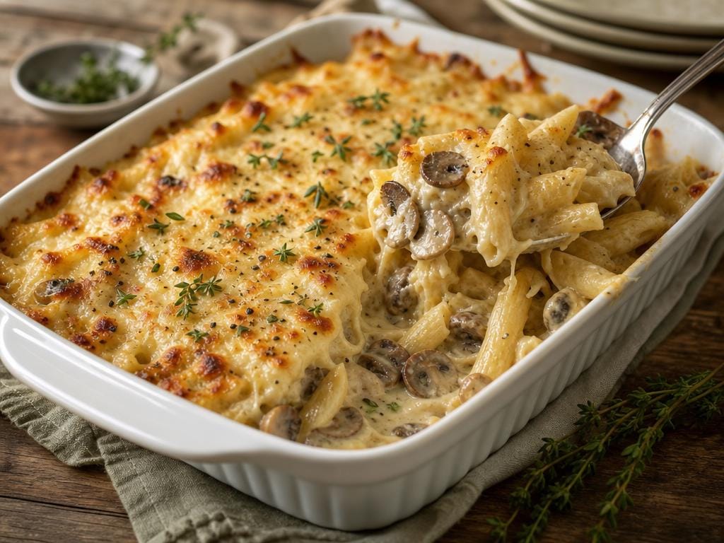 €1,60 • CHAMPIGNON PASTA OVENSCHOTEL MET KNOFLOOK EN KAAS.
