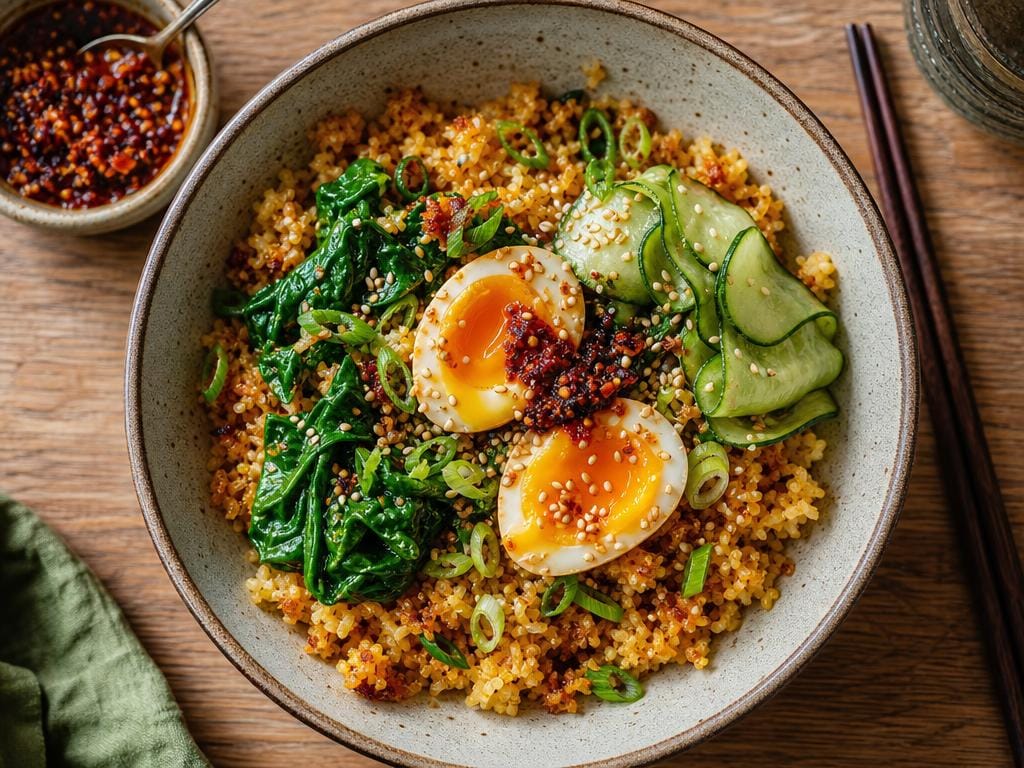 €1,60 • KROKANTE RIJSTBOWL MET EI EN CHILI-CRISP.