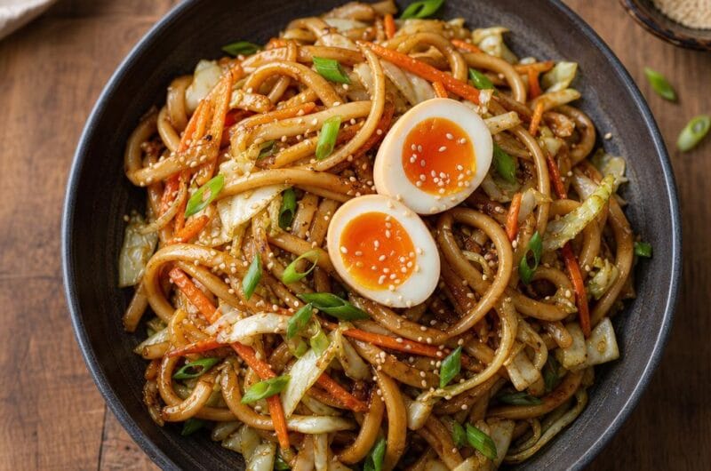 Yaki udon met spitskool en ei
